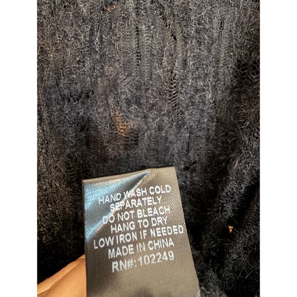 Skies are Blue NWT Black Sweater See Through Jagged Collar Trendy Chic Sz MED - Picture 3 of 6